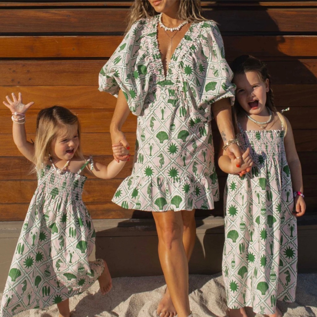 Show Me Your Mumu Hadley Pink Dress With Green Shell Print Sz Small